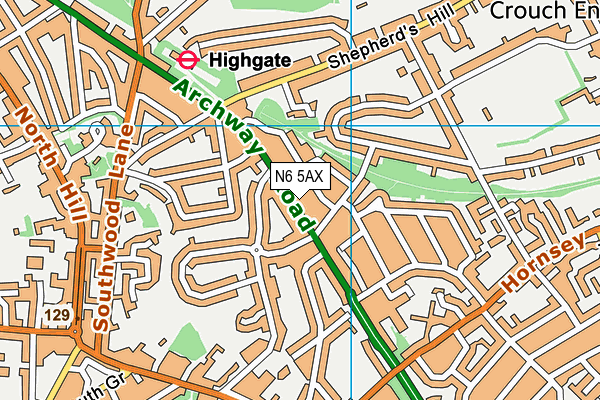 N6 5AX map - OS VectorMap District (Ordnance Survey)