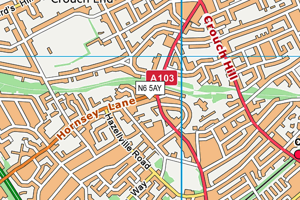 N6 5AY map - OS VectorMap District (Ordnance Survey)
