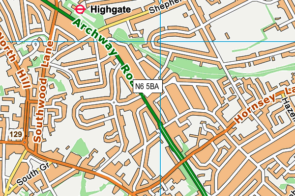 N6 5BA map - OS VectorMap District (Ordnance Survey)