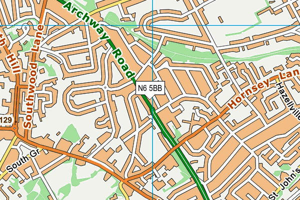 N6 5BB map - OS VectorMap District (Ordnance Survey)