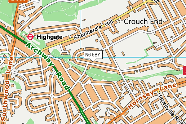 N6 5BY map - OS VectorMap District (Ordnance Survey)