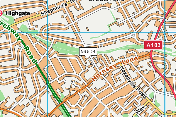 N6 5DB map - OS VectorMap District (Ordnance Survey)