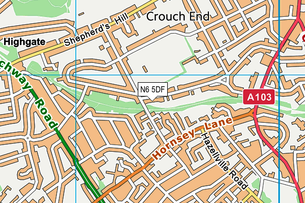 N6 5DF map - OS VectorMap District (Ordnance Survey)