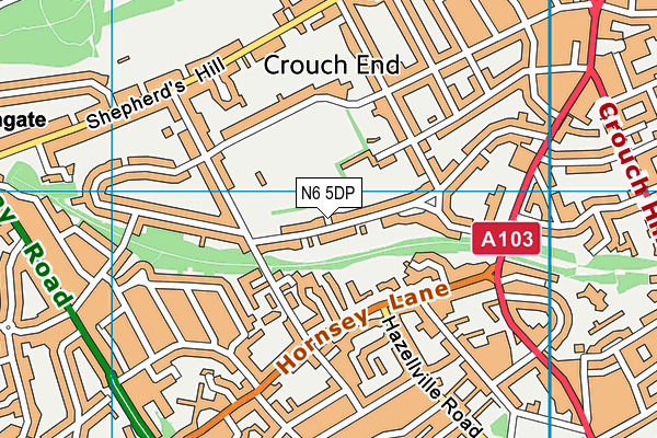 N6 5DP map - OS VectorMap District (Ordnance Survey)