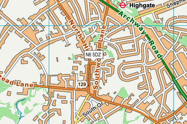 N6 5DZ map - OS VectorMap District (Ordnance Survey)