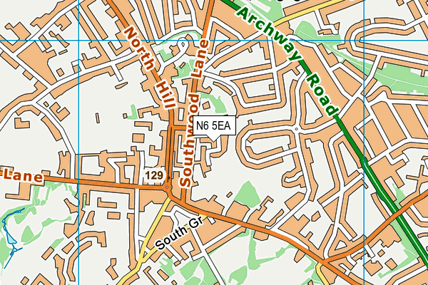 N6 5EA map - OS VectorMap District (Ordnance Survey)