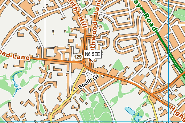 N6 5EE map - OS VectorMap District (Ordnance Survey)