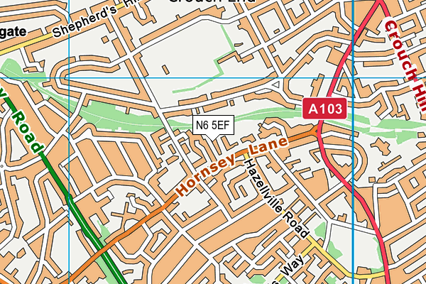 N6 5EF map - OS VectorMap District (Ordnance Survey)