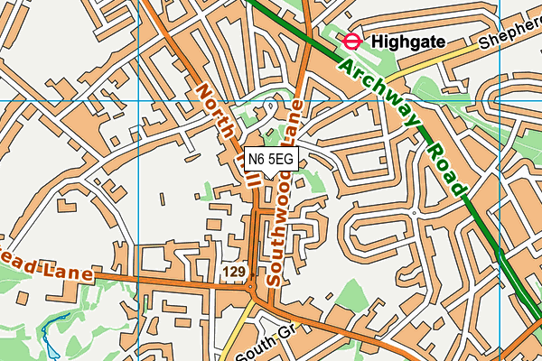 N6 5EG map - OS VectorMap District (Ordnance Survey)