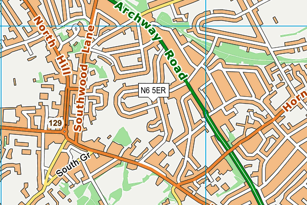 N6 5ER map - OS VectorMap District (Ordnance Survey)