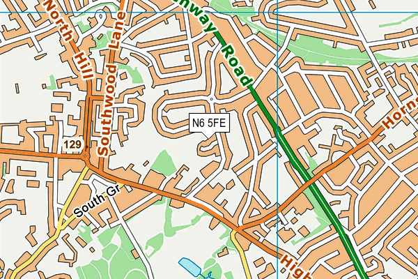 N6 5FE map - OS VectorMap District (Ordnance Survey)