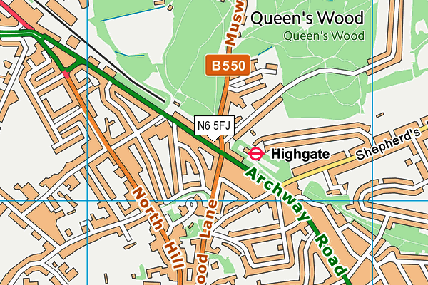 N6 5FJ map - OS VectorMap District (Ordnance Survey)