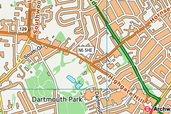 N6 5HE map - OS VectorMap District (Ordnance Survey)