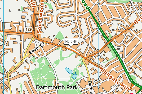 N6 5HF map - OS VectorMap District (Ordnance Survey)