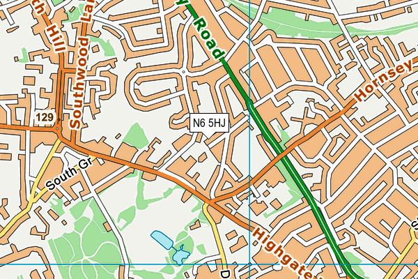 N6 5HJ map - OS VectorMap District (Ordnance Survey)