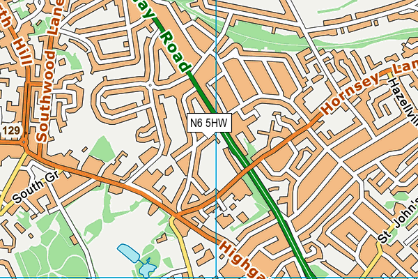 N6 5HW map - OS VectorMap District (Ordnance Survey)