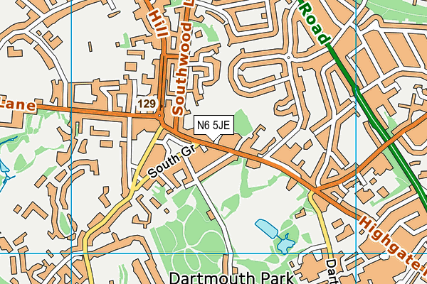 N6 5JE map - OS VectorMap District (Ordnance Survey)