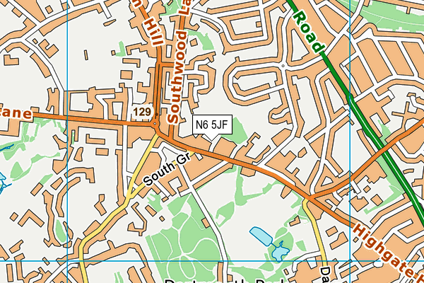 N6 5JF map - OS VectorMap District (Ordnance Survey)