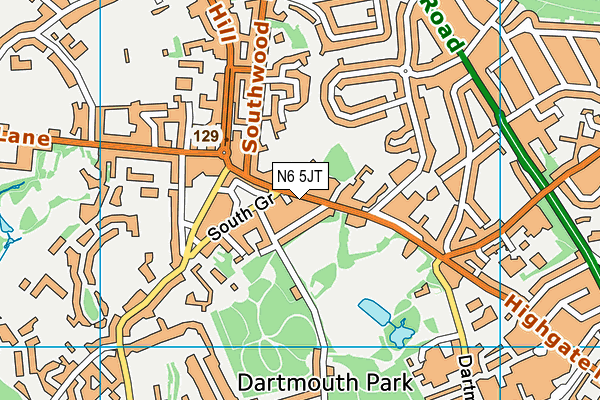 N6 5JT map - OS VectorMap District (Ordnance Survey)