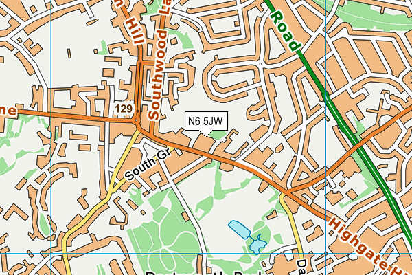N6 5JW map - OS VectorMap District (Ordnance Survey)