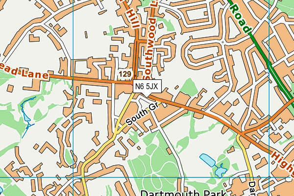 N6 5JX map - OS VectorMap District (Ordnance Survey)