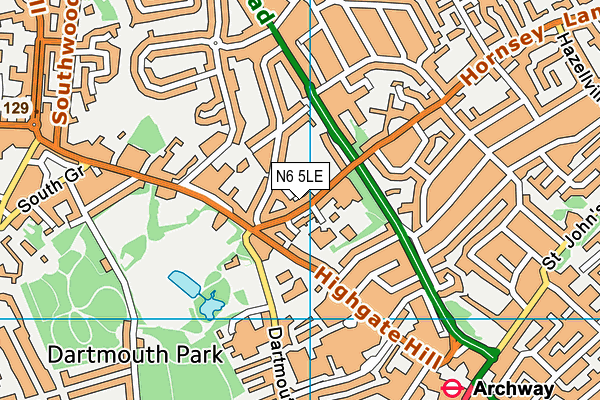 N6 5LE map - OS VectorMap District (Ordnance Survey)