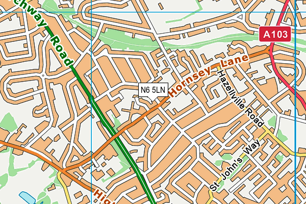N6 5LN map - OS VectorMap District (Ordnance Survey)