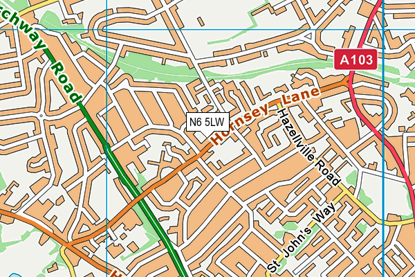 N6 5LW map - OS VectorMap District (Ordnance Survey)