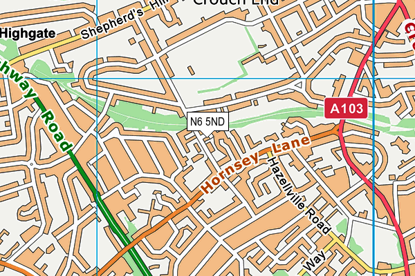 N6 5ND map - OS VectorMap District (Ordnance Survey)