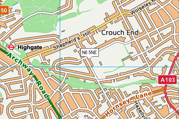 N6 5NE map - OS VectorMap District (Ordnance Survey)