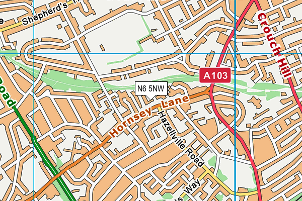 N6 5NW map - OS VectorMap District (Ordnance Survey)