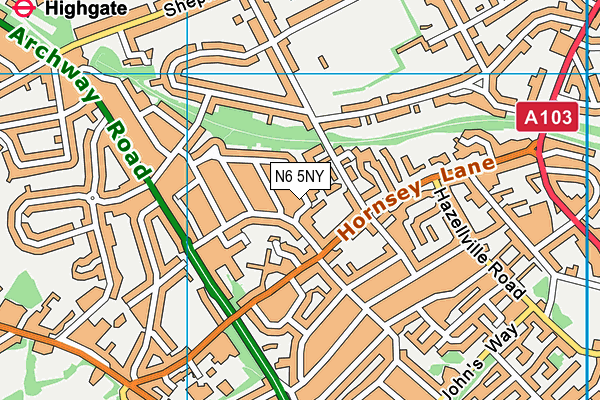 N6 5NY map - OS VectorMap District (Ordnance Survey)