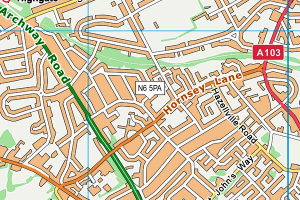 N6 5PA map - OS VectorMap District (Ordnance Survey)