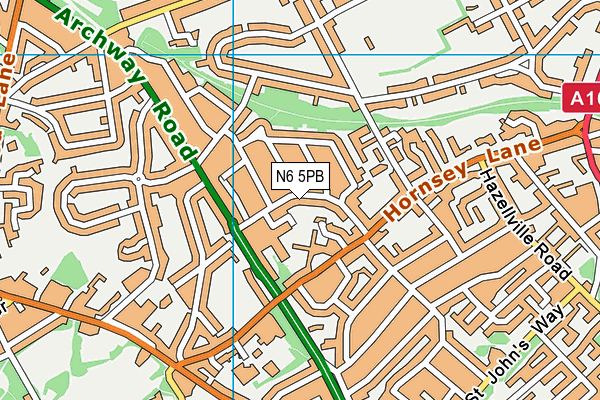 N6 5PB map - OS VectorMap District (Ordnance Survey)