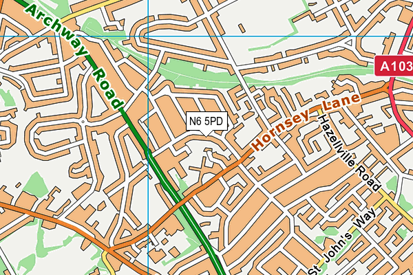 N6 5PD map - OS VectorMap District (Ordnance Survey)