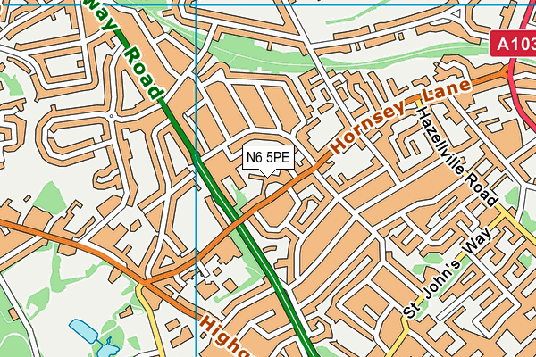 N6 5PE map - OS VectorMap District (Ordnance Survey)
