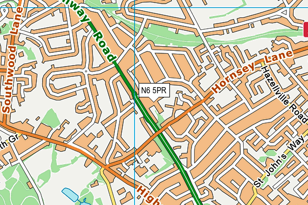 N6 5PR map - OS VectorMap District (Ordnance Survey)