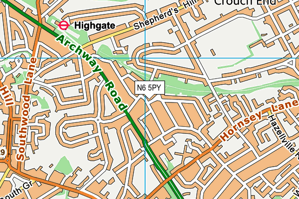 N6 5PY map - OS VectorMap District (Ordnance Survey)