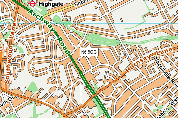 N6 5QG map - OS VectorMap District (Ordnance Survey)