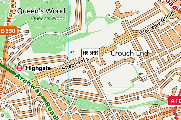 N6 5RR map - OS VectorMap District (Ordnance Survey)