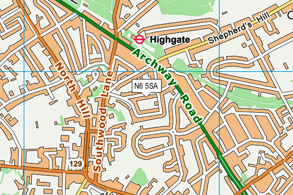 N6 5SA map - OS VectorMap District (Ordnance Survey)