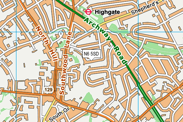 N6 5SD map - OS VectorMap District (Ordnance Survey)