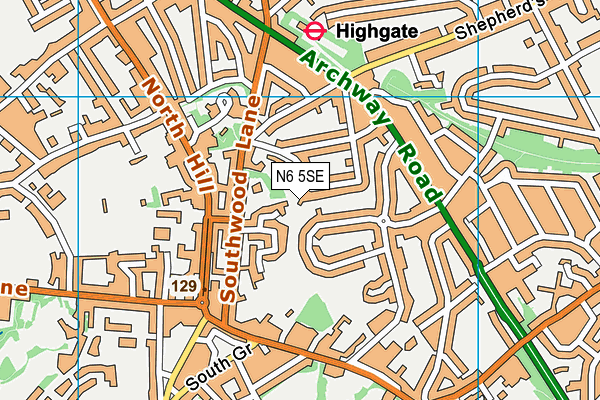 N6 5SE map - OS VectorMap District (Ordnance Survey)