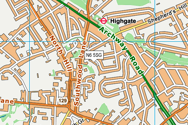 N6 5SG map - OS VectorMap District (Ordnance Survey)