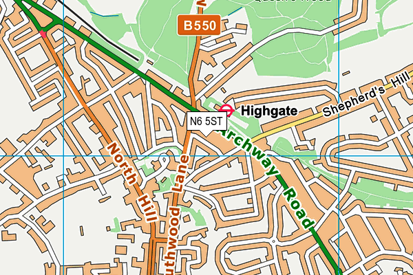 N6 5ST map - OS VectorMap District (Ordnance Survey)