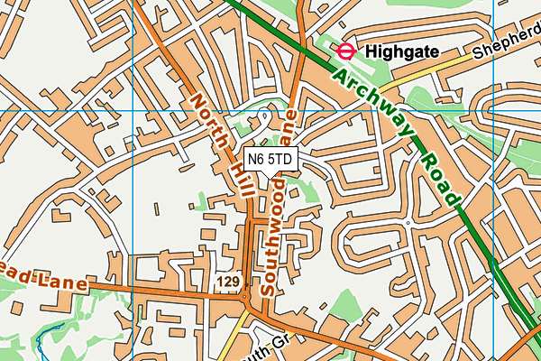 N6 5TD map - OS VectorMap District (Ordnance Survey)