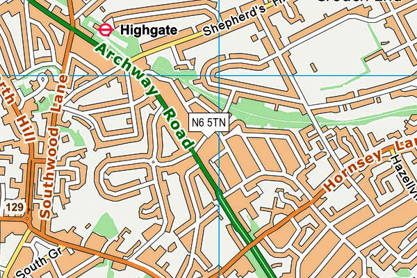 N6 5TN map - OS VectorMap District (Ordnance Survey)