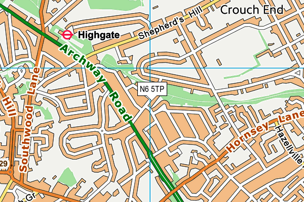 N6 5TP map - OS VectorMap District (Ordnance Survey)