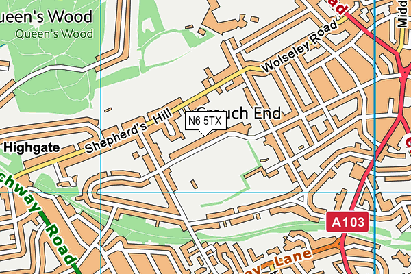 N6 5TX map - OS VectorMap District (Ordnance Survey)