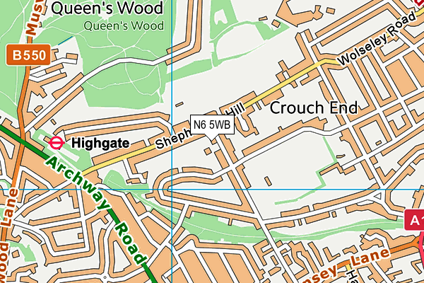 N6 5WB map - OS VectorMap District (Ordnance Survey)